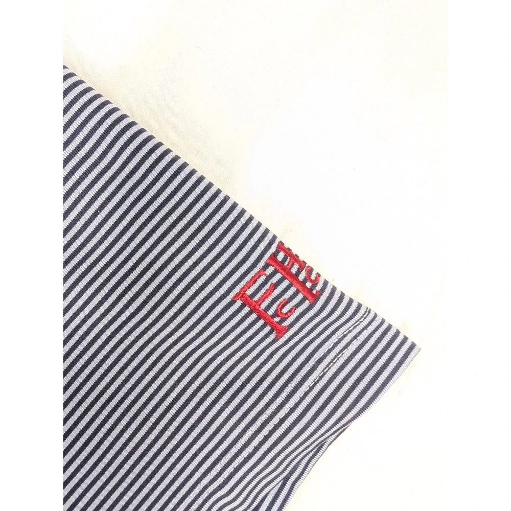 Greyson Polo Mens Medium‎ Navy Blue Striped Short Sleeve Golf Shirt EUC